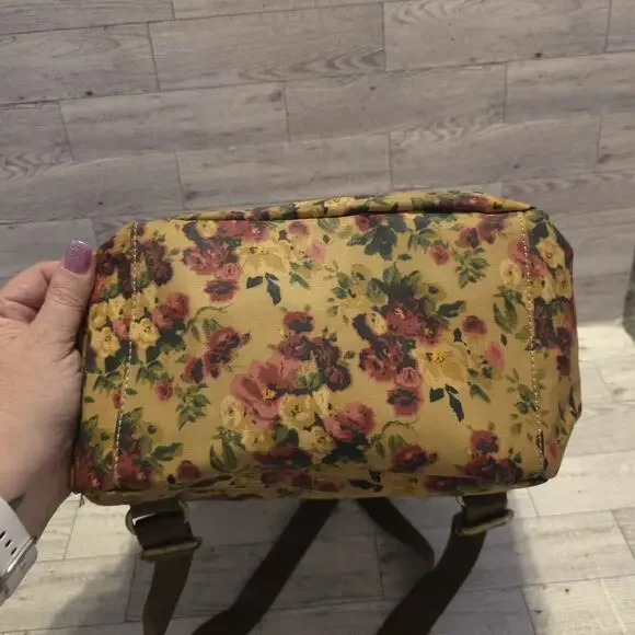 Patricia Nash Floral Canvas Backpack Vintage Rose Print Leather Trim Bag - Picture 6 of 14